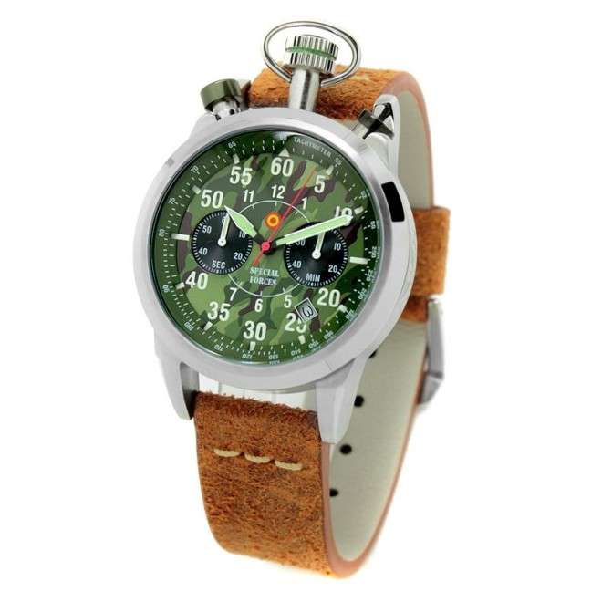 Aviator Watch Special Forces AV-1102-GR camouflage dial and brown grunge strap