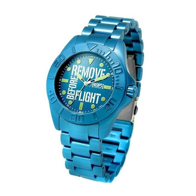 RBF Young Aluminum AV-1123 AVIATOR Watch, Blue Dial, Blue Aluminum Case and Bezel with Ceramic, 40 mm, Japanese Quartz, 5 ATM