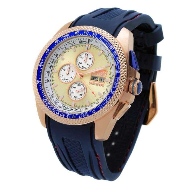 Universo Champagne Stainless Steel Gold Plated AVIATOR Watch 10 ATM AV-1170-2
