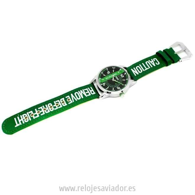 Bracelet AVIATEUR RBF Vert en Nylon et Cuir 22mm