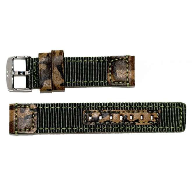Bracelet AVIATEUR Vert Camouflage Armée en Nylon et Cuir 22mm