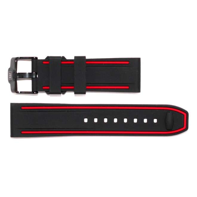 Buy RBF Black Aviador Strap with Red Line in PU Rubber 24mm