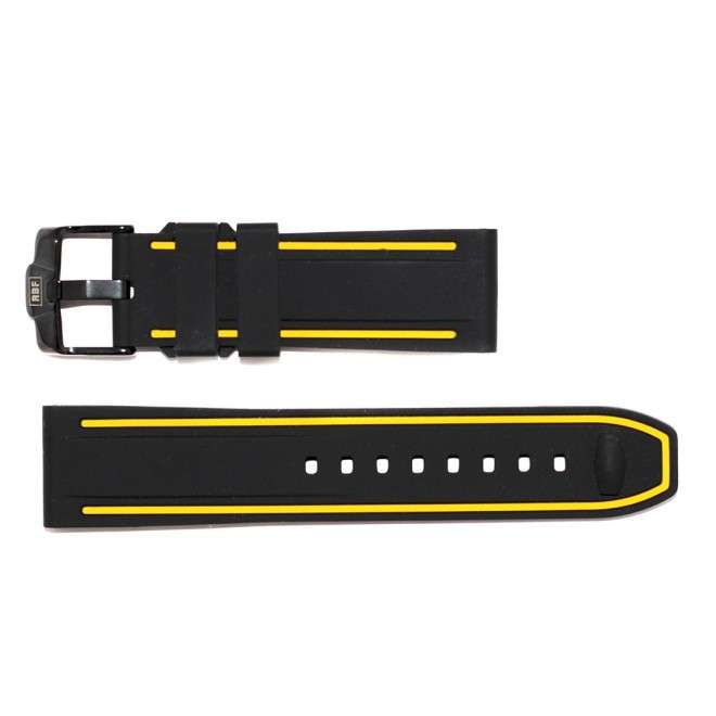 Buy RBF Black Aviador Strap with Yellow Line in PU Rubber 24mm
