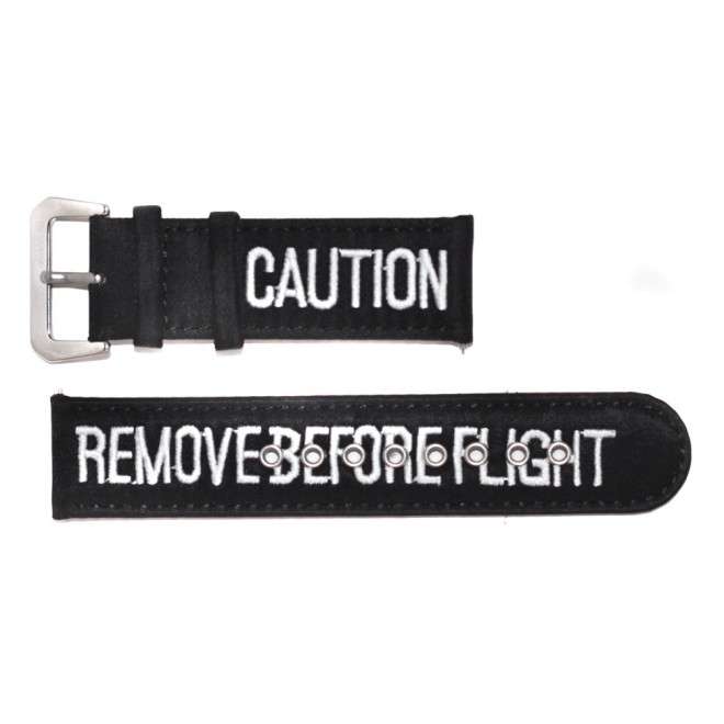 Bracelet AVIATEUR RBF Noir en Nylon et Cuir 24mm AVC-011QR-24