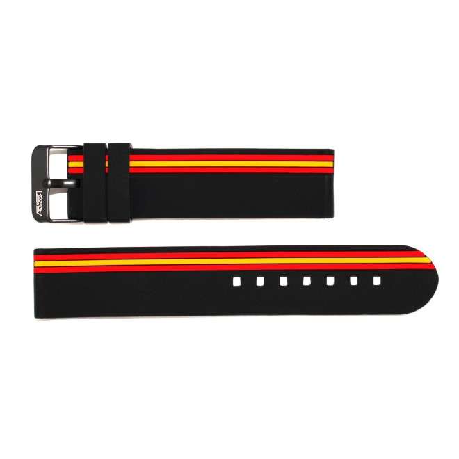 Cinturino in silicone nero con bandiera spagnola e fibbia in acciaio 22mm